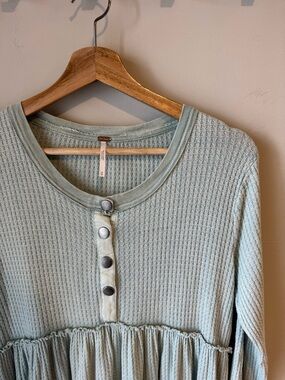 Free People Light Sage Waffle Knit Waffle Dress